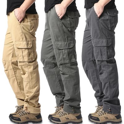Featured image for הבחירה המושלמת: Large Pocket Loose Overalls Men's Outdoor Sports Jogging Tactical Pants Elastic Waist Pure Cotton Casual Work Pants